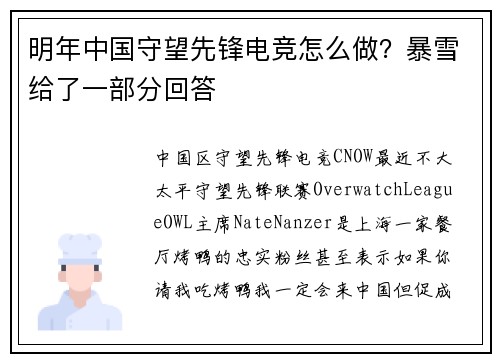 明年中国守望先锋电竞怎么做？暴雪给了一部分回答