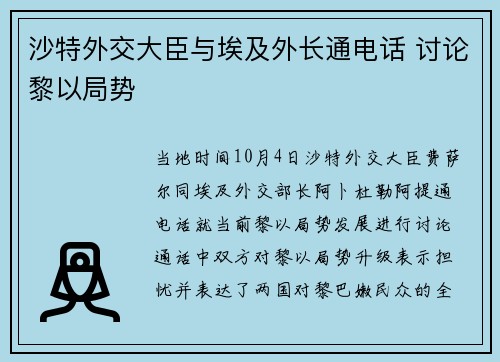 沙特外交大臣与埃及外长通电话 讨论黎以局势